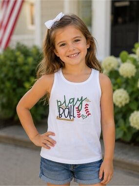 Girls' White Play Ball Embroidered Tank Top